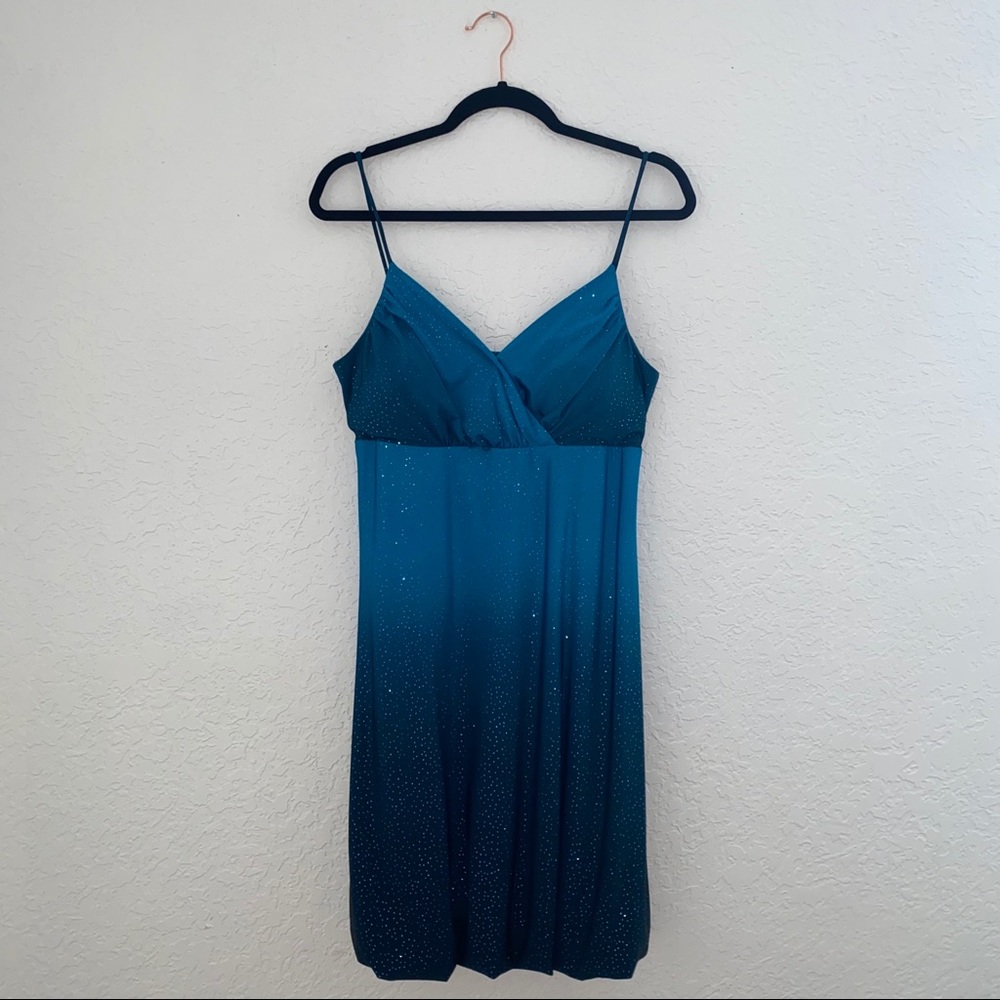 formal sparkly ombre blue dress